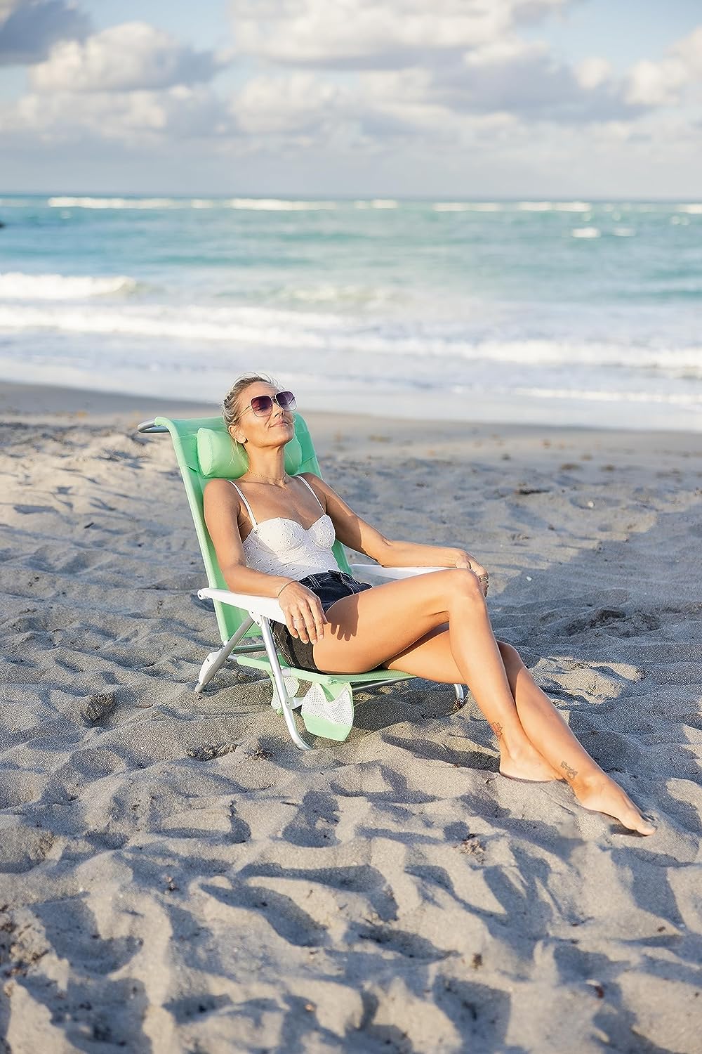 BUOY BEACH Lay Flat Beach Chair, Lightweight and Sturdy Design - Light Aqua