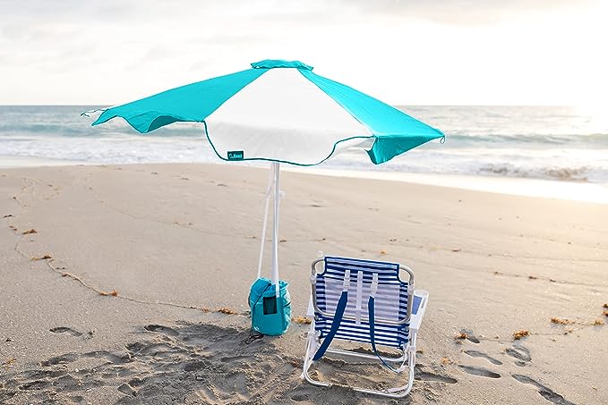 Buoy Beach 7.5 Ft Large Beach Umbrella - Teal White