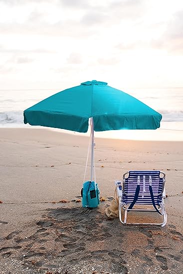 Buoy Beach 7 Ft Large Beach Umbrella - 6 Panel Solid Teal