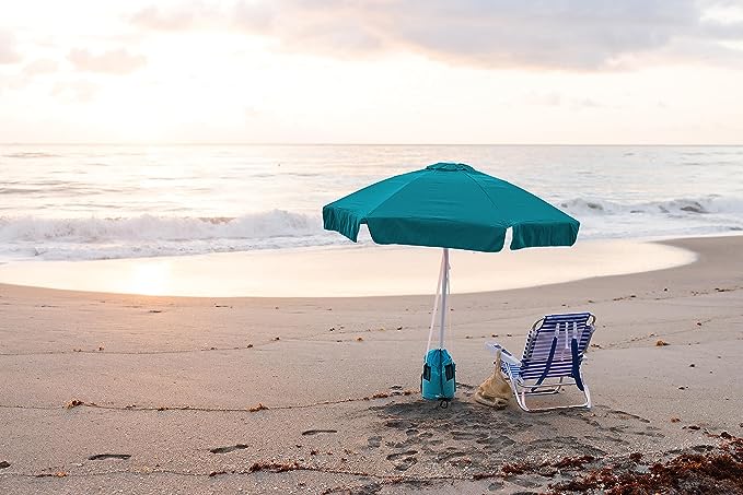 Buoy Beach 7 Ft Large Beach Umbrella - 6 Panel Solid Teal