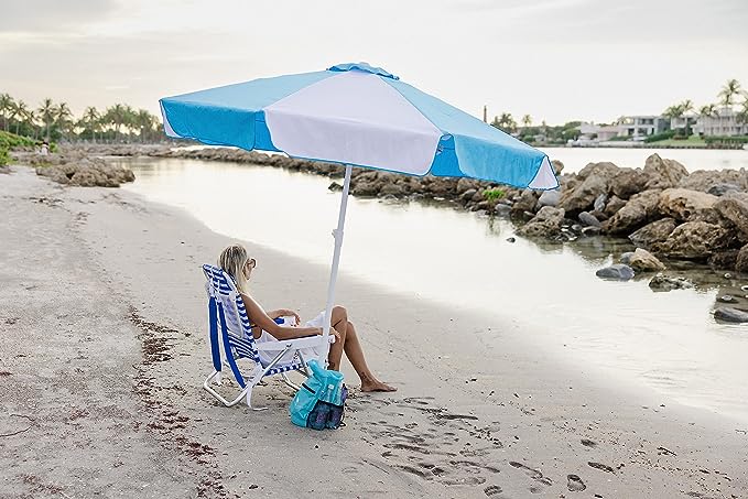Buoy Beach 7.5 Ft Large Beach Umbrella - Aqua White